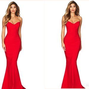 Red  Strapless  Sweetheart  Neckline  Mermaid  Gow